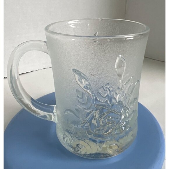 Vtg Pasari Livia Rose Indonesia Frosted Glass Coffee Tea Cup Mug 8 Oz GB-1199 - Picture 2 of 7